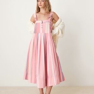 Free People Pink and Blue Striped Midi Dress